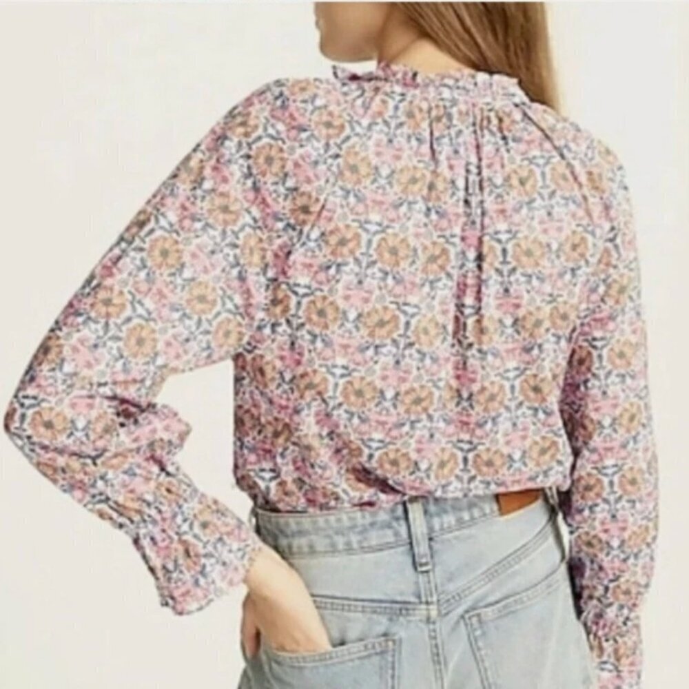 J. Crew x Liberty Honeysuckle Floral Ruffle Neckline Fluted Sleeve Top - Picture 2 of 10